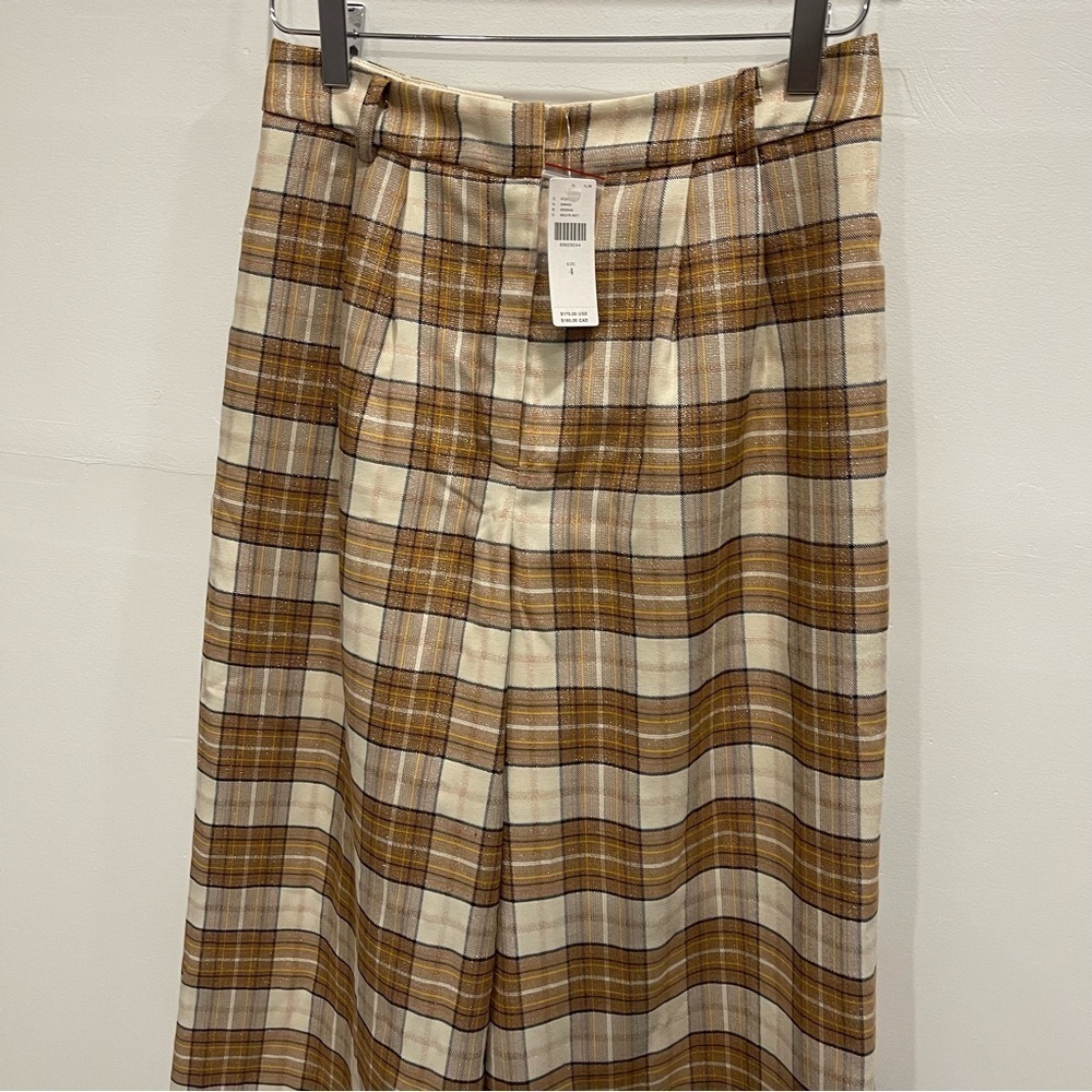 Anthropologie Hutch Plaid Wid-Leg Trousers Pants Size 4 - Picture 6 of 12